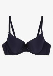 Granatowy Biustonosz na Odpinanych Ramiączkach z Regulacją z Usztywnionymi Miseczkami Ozdobiony Kokardką Isabcella. Niebieskie biustonosze Renee, bez wzorów. Za 14.99 zł.