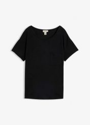 T-shirt z miękkiej mieszanki wiskozy. Czarne t-shirty damskie bonprix, bez wzorów, z wiskozy, bez kołnierzyka. Za 52.99 zł.