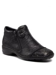 Rieker Botki 58388-01 Czarny. Czarne botki damskie Rieker, ze skóry, bez obcasa, na płaskiej podeszwie, bez zapięcia. Za 279.99 zł.