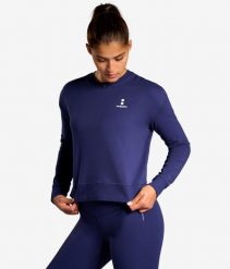 Bluza sportowa damska ekologiczna. Niebieskie bluzy damskie NORDICDOTS, l, bez wzorów, z bawełny, bez kaptura, na fitness i siłownię. Za 275.00 zł.