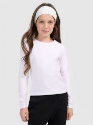 4F Longsleeve slim gładki dziewczęcy - biały 140 (9-10 lat). Białe t-shirty i topy dla dziewczynek 4f, bez wzorów, z bawełny, bez ramiączek. Za 49.99 zł.