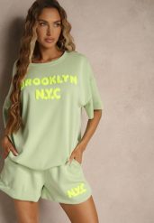 Jasnozielony Komplet z Wiskozą o Fasonie Oversize T-shirt i Szorty Lirafina. Zielone szorty damskie Renee, uniwersalny, bez wzorów, z wiskozy. Za 189.99 zł.