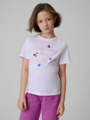 4F T-shirt regular z nadrukiem dziewczęcy - biały 164 (13-14 lat). Białe t-shirty i topy dla dziewczynek 4f, bez wzorów, z bawełny, bez ramiączek. Za 39.99 zł.