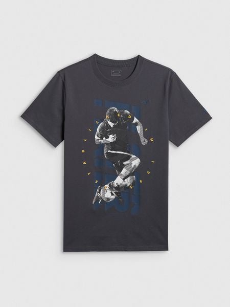 4F T-shirt regular z nadrukiem męski - szary XL. Szare koszulki sportowe męskie 4f, m, bez wzorów, z bawełny, bez kołnierzyka, bez ramiączek. Za 69.99 zł.