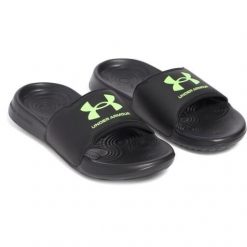 Klapki Chłopięce Under Armour B Ignite Select 2. Czarne buty sportowe chłopięce Under Armour, bez wzorów, bez zapięcia, do pływania. W wyprzedaży za 81.75 zł.