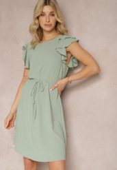 Beżowo-Fioletowa Sukienka o Rozkloszowanym Kroju z Gumką w Talii i Kopertowym Dekoltem z Materiałowym Paskiem Qrissa. Brązowe sukienki damskie Renee, na co dzień, l, bez wzorów, z materiału, bez kołnierzyka, bez ramiączek, midi, kopertowe. Za 59.99 zł.