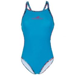 Damski strój kąpielowy Aquafeel V-Back. Niebieskie kostiumy jednoczęściowe damskie Aquafeel, bez wzorów, sportowe, do pływania. W wyprzedaży za 74.99 zł.