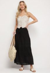 Czarna Spódnica z Bawełny z Wysokim Stanem w Stylu Boho Ellitrae. Czarne spódnice damskie Born2be, na lato, l, bez wzorów, z bawełny, boho, z podwyższonym stanem, maxi, proste. Za 54.99 zł.
