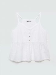 Top damski bawełniany haftowany biały Balbina 100. Białe bluzki damskie Big Star, l, z aplikacjami, z bawełny, eleganckie, bez kołnierzyka, bez ramiączek. Za 159.99 zł.