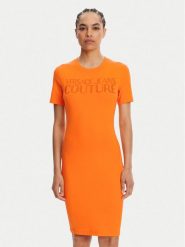 Versace Jeans Couture Sukienka codzienna 78HAOS04 Pomarańczowy Slim Fit. Brązowe sukienki damskie Versace Jeans Couture, na co dzień, s, bez wzorów, z bawełny, bez kołnierzyka, bez ramiączek, proste. Za 399.99 zł.