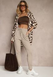 Beżowe Spodnie Dresowe z Wiskozą High Waist Ozdobione Sznurkiem Ellivenna. Brązowe spodnie dresowe damskie Renee, l, bez wzorów, z dresówki. Za 39.99 zł.