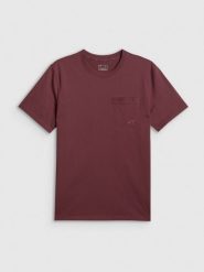 4F T-shirt regular gładki męski - burgundowy L. Czerwone t-shirty męskie 4f, l, bez wzorów, z bawełny, bez kołnierzyka. Za 79.99 zł.