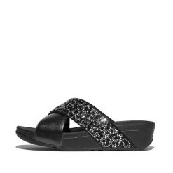 Klapki damskie FitFlop Lulu Crystal-Mix Metallic Cross. Czarne klapki damskie FIT FLOP, bez wzorów, z gumy, eleganckie, bez obcasa. Za 493.50 zł.