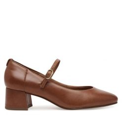 Półbuty Tamaris. Brązowe półbuty damskie Tamaris, bez wzorów, bez obcasa, na obcasie, bez zapięcia. Za 289.99 zł.
