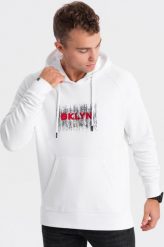 Ombre Męska klasyczna bluza kangurka z nadrukiem - biała V1 OM-SSPS-0150 XXL. Białe bluzy męskie Ombre, m, bez wzorów, bez kaptura. Za 59.99 zł.