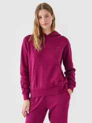 4F Bluza dresowa nierozpinana z kapturem damska - fioletowa XS. Fioletowe bluzy damskie 4f, xs, bez wzorów, z bawełny, sportowe, bez kołnierzyka, bez ramiączek, z kapturem. W wyprzedaży za 99.99 zł.