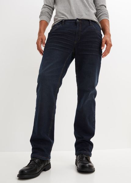 Dżinsy termiczne ze stretchem relaxed fit z wygodnym pasem, prosta nogawka. Niebieskie jeansy męskie bonprix. Za 189.99 zł.