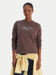 Tommy Jeans Bluza Essential DW0DW21922 Brązowy Regular Fit. Brązowe bluzy damskie Tommy Jeans, s, bez wzorów, z bawełny, bez kaptura. Za 329.99 zł.