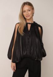 Czarna Elegancka Bluzka o Kroju Bombki z Warkoczowym Detalem Eutenis. Czarne koszule damskie Born2be, m, bez wzorów, z materiału, eleganckie, bez kołnierzyka, bez ramiączek. Za 139.99 zł.