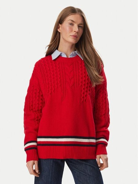 Tommy Jeans Sweter DW0DW23353 Czerwony Oversize. Czerwone swetry damskie Tommy Jeans, m, bez wzorów, z jeansu, bez kołnierzyka, bez ramiączek, bez kaptura. Za 649.99 zł.