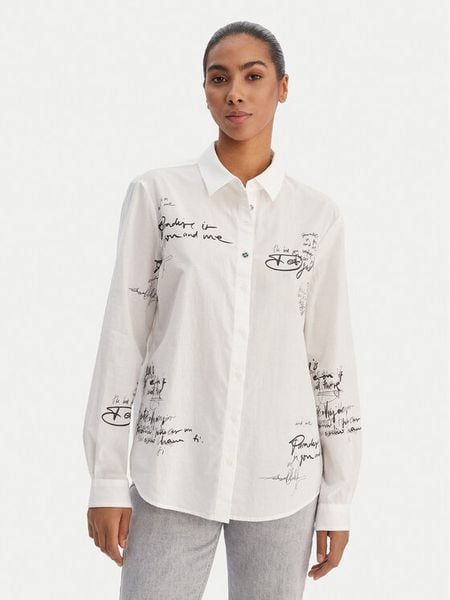 Desigual Koszula 26SWCW09 Biały Regular Fit. Białe bluzki damskie Desigual, s, bez wzorów, z bawełny, bez kołnierzyka, bez ramiączek. Za 291.99 zł.