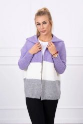 Sweter z kapturem trzykolorowy fioletowy+ecru+szary. Fioletowe swetry damskie KESI, l, bez wzorów, z poliesteru, bez kołnierzyka, plus size, bez ramiączek, z kapturem. Za 158.92 zł.