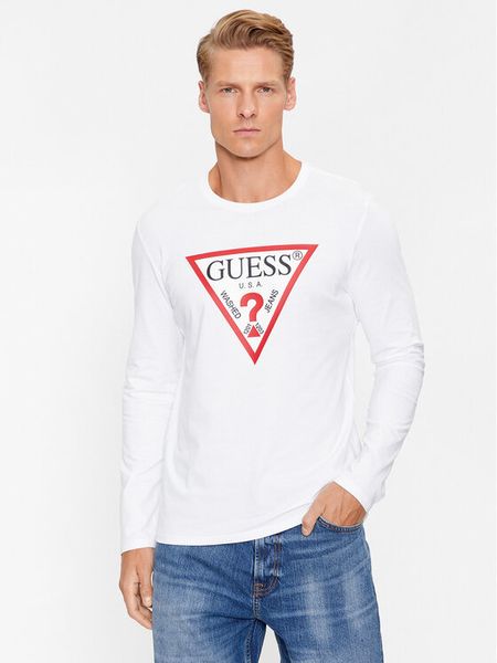 Guess Longsleeve Original Logo M2YI31 I3Z14 Biały Slim Fit. Białe bluzki z długim rękawem męskie Guess, m, z aplikacjami, z bawełny, bez kołnierzyka. Za 179.99 zł.