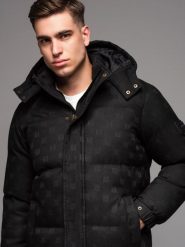 Kurtka męska Ombre Wzorzysta żakardowa męska kurtka typu puffer czarna V1 OM-JAHP-0195 S. Czarne kurtki męskie Ombre, m, bez wzorów, z żakardem, bez kaptura. Za 459.99 zł.