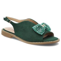 Sandały damskie S. Barski, z kokardą na płaskim obcasie materiałowe ze sprzączką, zielone, KV51-014. Zielone sandały damskie S.BARSKI, bez wzorów, z materiału, bez obcasa, na płaskiej podeszwie, bez zapięcia. Za 109.00 zł.