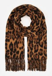Brązowy Wiskozowy Szalik w Panterkę z Frędzlami Vetivada. Brązowe szaliki i chusty damskie Born2be, bez wzorów, z jeansu, biznesowe. Za 39.99 zł.