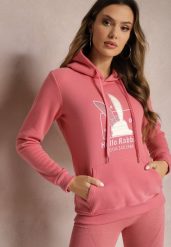 Różowa Bluza z Kapturem i Ozdobnym Nadrukiem Kliorre. Czerwone bluzy damskie Renee, l, bez wzorów, z kapturem. Za 79.99 zł.