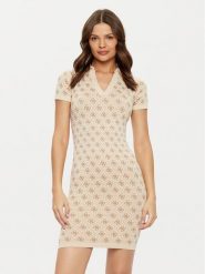 Guess Sukienka dzianinowa V5RK02 Z3LF0 Beżowy. Brązowe sukienki damskie Guess, l, z aplikacjami, z dzianiny, bez kołnierzyka, bez ramiączek. Za 239.99 zł.