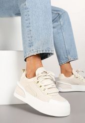 Beżowe Streetwearowe Sneakersy Trampki na Platformie Danenith. Brązowe trampki i tenisówki damskie Renee, bez wzorów, z jeansu, eleganckie, bez zapięcia. Za 99.99 zł.