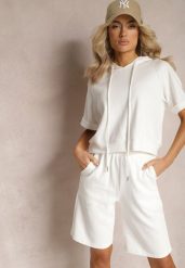 Biały Komplet Dresowy Bluza z Kapturem i Krótkimi Rękawami oraz Szorty Choana. Białe bluzy damskie Renee, l, bez wzorów, z dresówki, z kapturem. Za 99.99 zł.