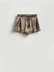 Szorty plażowe - ciemnobrązowy. Brązowe szorty damskie Reserved, l, bez wzorów, z tkaniny. Za 89.99 zł.