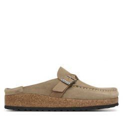 Klapki Birkenstock. Brązowe klapki damskie Birkenstock, bez wzorów, bez obcasa. Za 764.99 zł.