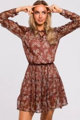 Sukienka w kwiaty szyfonowa z falbankami w stylu BOHO brązowa mini. Brązowe sukienki dla dziewczynek Sukienki.shop, bez wzorów, z szyfonu, boho, bez ramiączek. Za 189.00 zł.