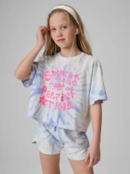 T-shirt loose z nadrukiem dziewczęcy 4F 4FJRSS26TTSHF3909. Niebieskie t-shirty i topy dla dziewczynek 4f, bez wzorów, z bawełny, bez ramiączek. Za 45.99 zł.