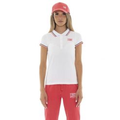 Koszulka polo na czas wolny na co dzień. Białe koszulki sportowe damskie LEONE 1947 APPAREL, bez wzorów, z bawełny, bez kołnierzyka, bez ramiączek, na fitness i siłownię. W wyprzedaży za 67.30 zł.