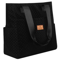 Czarny shopper damski z poliestru pokrytego geometrycznym wzorem Rovicky R-TZ-01. Czarne torebki shopper damskie ROVICKY, bez wzorów, bez dodatków. Za 49.99 zł.
