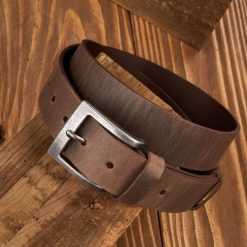 Pasek do Spodni Męski Szeroki OPM-13 Brødrene Brązowy 85 cm. Brązowe paski damskie bez wzorów, z jeansu, eleganckie. Za 62.99 zł.