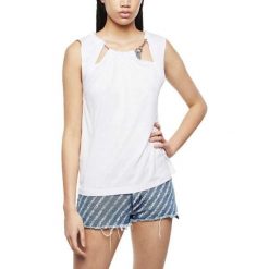 Koszulka turystyczna damska Diesel Kaena. Białe koszulki sportowe damskie Diesel, bez wzorów, z wiskozy, bez kołnierzyka, bez ramiączek. Za 161.70 zł.