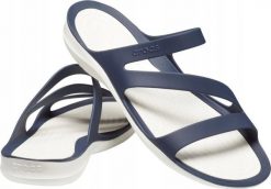 Crocs Klapki damskie Crocs Swiftwater Sandal W granatowo-białe 203998 462 37-38. Białe klapki damskie Crocs, bez wzorów, sportowe, bez obcasa. Za 167.02 zł.