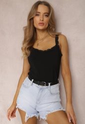 Czarny Top Bawełniany Tryphelaia. Czarne bluzki damskie Renee, l, bez wzorów, z bawełny, klasyczne, bez kołnierzyka, bez ramiączek. Za 19.99 zł.