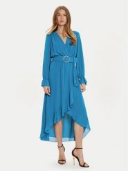 Rinascimento Sukienka koktajlowa CFC0121218003 Błękitny Regular Fit. Niebieskie sukienki damskie Rinascimento, xs, bez wzorów, z syntetyku, wizytowe, bez kołnierzyka, bez ramiączek. Za 479.99 zł.
