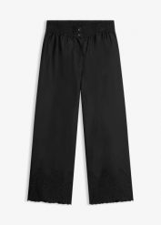 Spodnie culotte z czystej bawełny. Czarne spodnie materiałowe damskie bonprix, w ażurowe wzory, z bawełny. Za 77.99 zł.