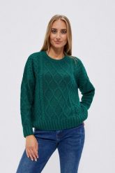 Sweter oversize szmaragdowy. Zielone swetry damskie MOODO, m, bez wzorów, bez kołnierzyka, bez ramiączek, bez kaptura. W wyprzedaży za 64.99 zł.