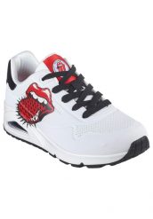 Buty do chodzenia damskie Skechers 177965WBK. Białe obuwie sportowe damskie Skechers, bez wzorów, z jeansu, trekkingowe. Za 553.45 zł.