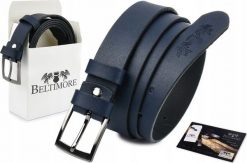 Beltimore Beltimore skórzany pasek męski granatowy wąski E12. Niebieskie paski damskie Beltimore, bez wzorów. Za 44.99 zł.