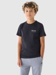 4F T-shirt z nadrukiem chłopięcy - czarny 122 (6-7 lat). Czarne t-shirty dla chłopców 4f, bez wzorów, z bawełny, bez ramiączek. W wyprzedaży za 19.99 zł.